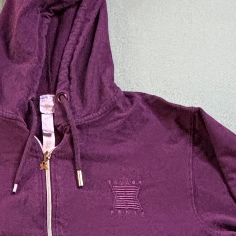 Savage X Fenty Hooded Onesie Womens L Purple Velour Zip Front Lounger Pajamas